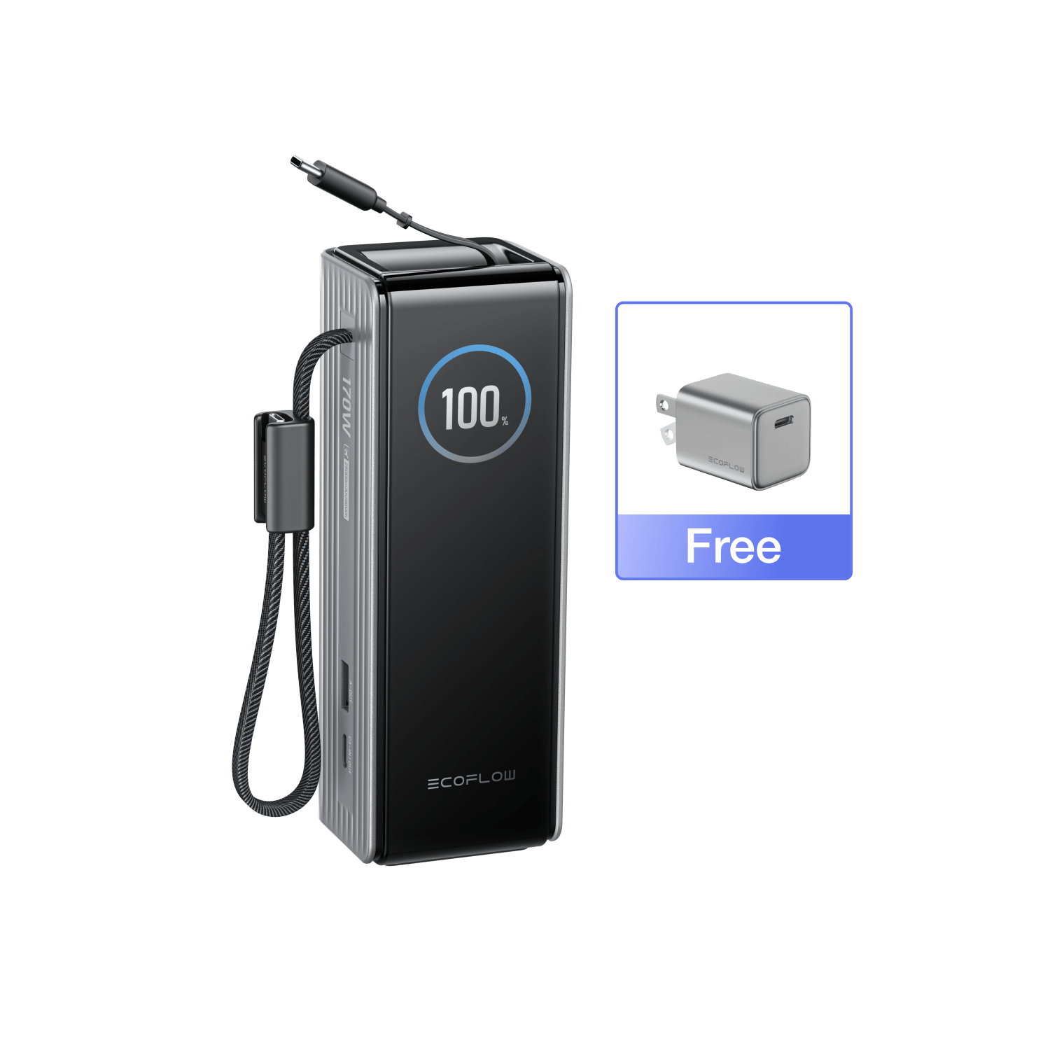 Load image into Gallery viewer, EcoFlow Rapid25k-with EcoFlow RAPID Power Bank (25,000mAh, 170W, 100W Built-In and Retractable Cables)